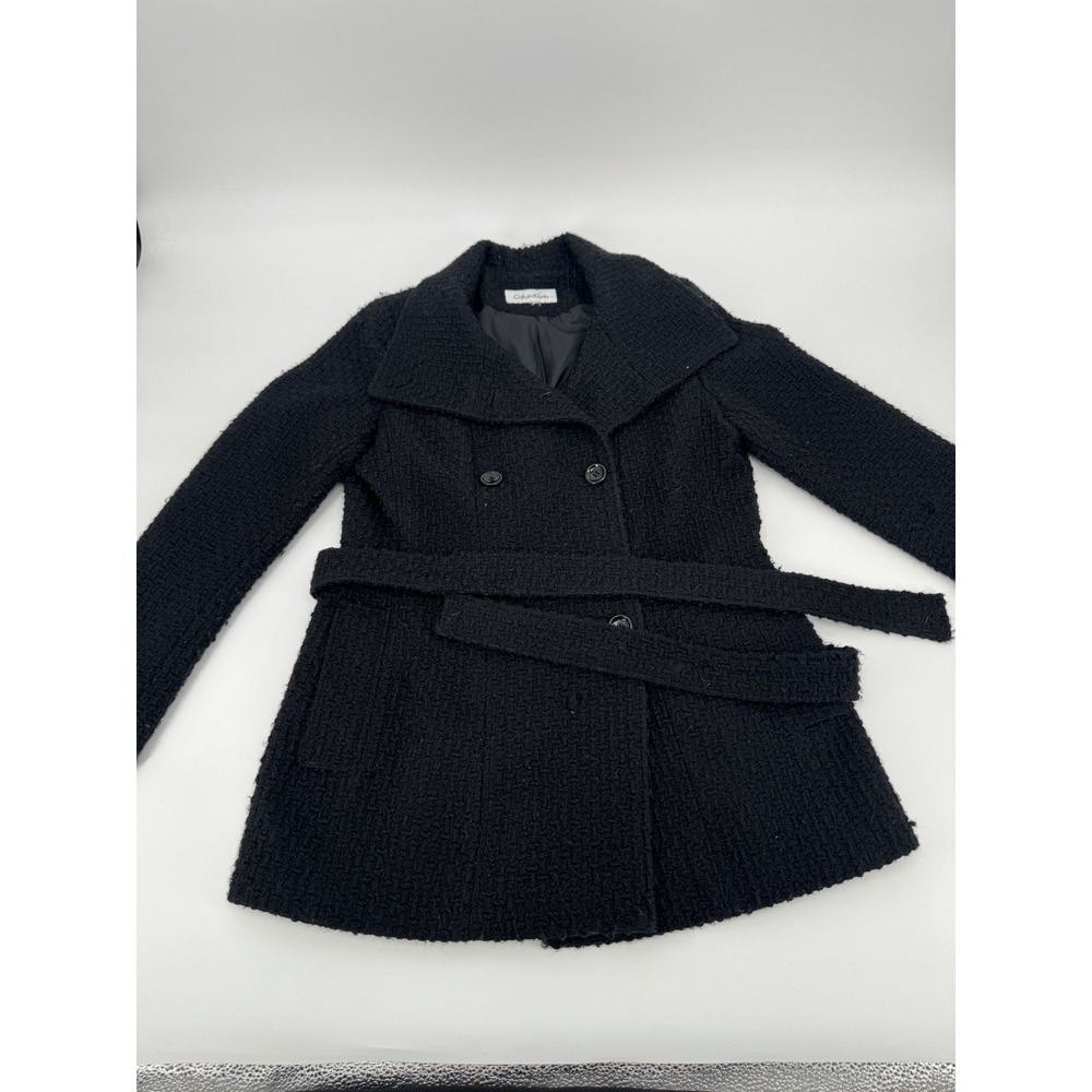 Calvin Klein Pea Coat Women Medium Black Wool Blend Double Breasted Casual Wear